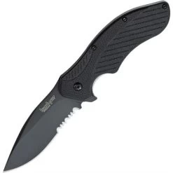 Kershaw 1605CKTST Clash Assisted Opening Part Serrated Black Finish Blade Knife With Textured Black Injection Molded Handle