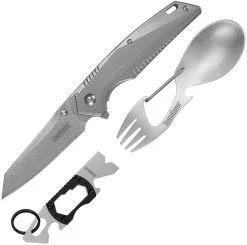 Kershaw 3 Piece Assisted Open Folding Knife Set With Spork And Pry Bar 1350 -Kershaw 1350