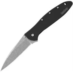 Kershaw 1660SWBLK Leek Assisted Opening Framelock Folding Pocket Drop Point Blade Knife With Anodized Aluminum Handles