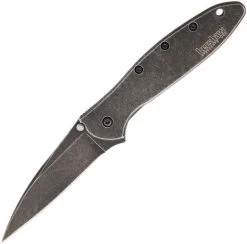 Kershaw Leek Linerlock A/O Blackwash Drop Point Blade Folding Knife 1660BWWMX