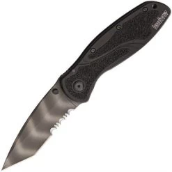 Kershaw 1670TTSST Blur With Part Serrated Tiger Striped Blade Part Serrated Tanto Point Linerlock Folding Pocket Knife