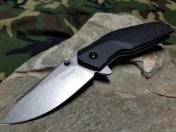 Kershaw Swerve Assisted Open Folding Knife Black Folder K Texture Drop Pt - 3850 -Kershaw 3850