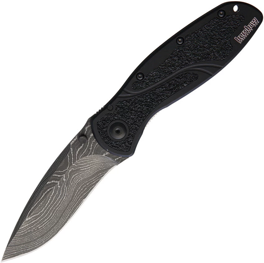 Kershaw Blur A/O Black Aluminum Folding Damascus Steel Pocket Knife 1670BLKDAM 3 Kershaw Blur A/O Black Aluminum Folding Damascus Steel Pocket Knife 1670BLKDAM