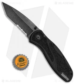 Kershaw Blur Tanto Assisted Opening Knife Black (3.375" BlackWash Serr) -Kershaw Kershaw Blur Tanto Black BlackWash Serr 1670TSTBWWM BHQ 68394 jr bottlecap 2