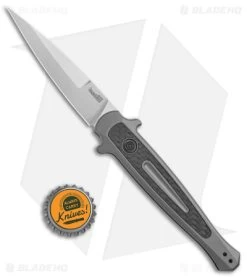 Kershaw Launch 8 Stiletto Automatic Knife Gray/CF (3.5" Stonewash) 7150 -Kershaw Kershaw Launch 8 Stiletto Auto Gray CF SW BHQ 94067 jr bottlecap