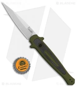 Kershaw Launch 8 Stiletto Automatic Knife Green/CF (3.5" Stonewash) -Kershaw Kershaw Launch 8 Stiletto Auto Green CF SW KER7150OLSW BHQ 105833 jr bottlecap