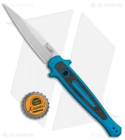 Kershaw Launch 8 Stiletto Automatic Knife Teal/CF (3.5" Stonewash) -Kershaw Kershaw Launch 8 Stiletto Auto Teal CF SW KER7150TEALSW BHQ 105834 jr bottlecap