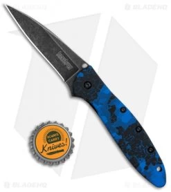 Kershaw Leek Spring Assisted Knife A/O Digital Blue (3" Black SW) 1660DBLU -Kershaw Kershaw Leek A O Digital Blue Blackwash KS1660DBLU BHQ 102811 jr bottlecap