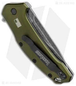 Kershaw Link Drop Point Knife OD Green Aluminum (3.25" BlackWash) -Kershaw Kershaw Link DP OD Green Aluminum BlackWash 1776OLBW BHQ 92312 jr side