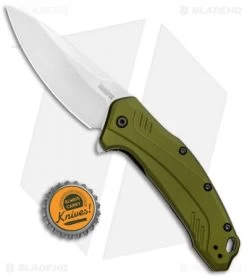 Kershaw Link 20CV Drop Point Knife Olive Al (3.25" Stonewash) 1776OLSW -Kershaw Kershaw Link DP Olive Aluminum SW 1776OLSW BHQ 105987 jr bottlecap 2