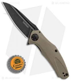 Kershaw Natrix Sub-Frame Lock Knife Tan G-10 (3.25" Black Stonewash) 7007TANBW -Kershaw Kershaw Natrix Tan G10 Black SW BHQ 87958 er bottlecap