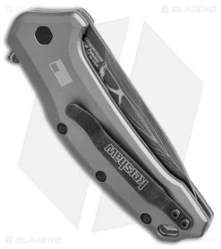 Kershaw Link Drop Point Knife Gray Aluminum (3.25" Damascus) KS1776GRYDAM -Kershaw kershaw link dp gray damascus KS1776GRYDAM BHQ 49209 jr side